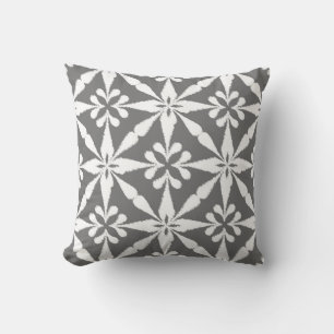 Ikat Star Pattern - Grey / Gray and White Throw Pillow