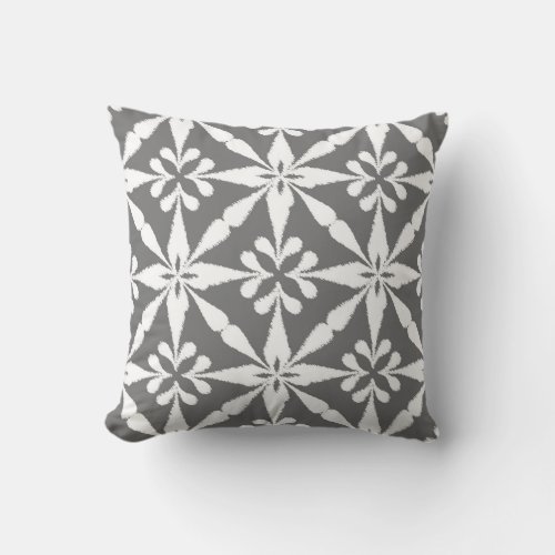 Ikat Star Pattern _ Grey  Gray and White Throw Pillow