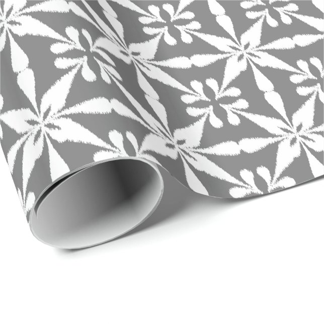 Ikat Star Pattern - Grey / Gray and White Wrapping Paper (Roll Corner)