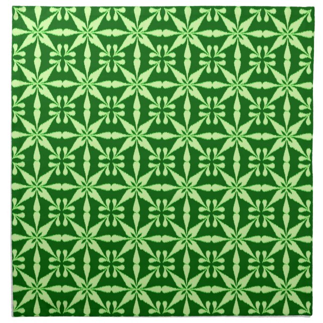 Ikat Star Pattern, Lime and Dark Green Cloth Napkin (Front)