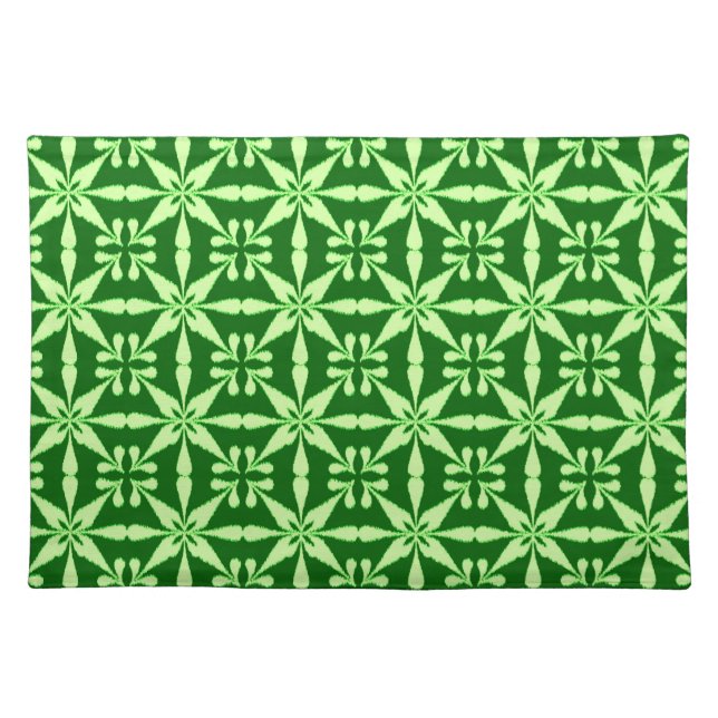 Ikat Star Pattern, Lime and Dark Green Cloth Placemat (Front)