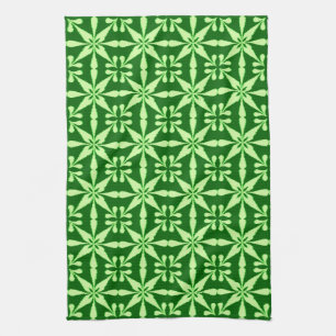 Ikat Star Pattern, Lime and Dark Green Kitchen Towel