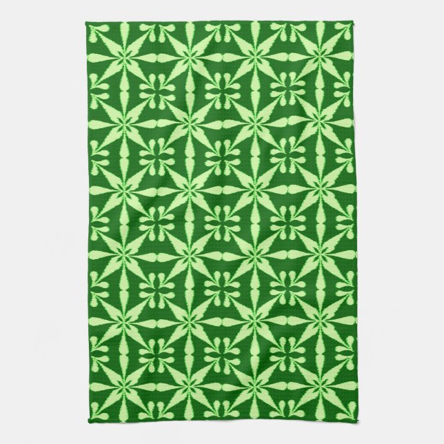 Ikat Star Pattern, Lime and Dark Green Kitchen Towel (Vertical)