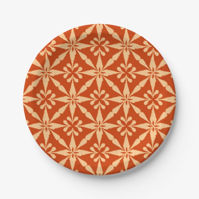 Ikat Star Pattern - Mandarin Orange Paper Plates (Front)