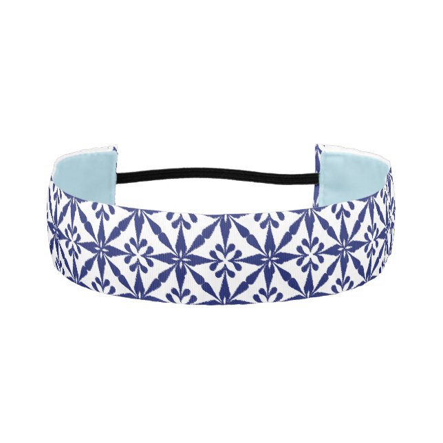 Ikat Star Pattern - Navy Blue and White Athletic Headband (Front)