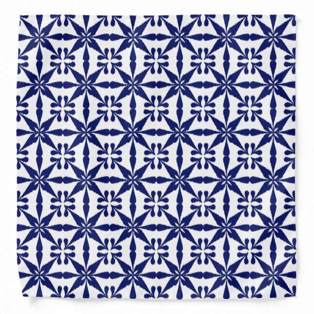 Ikat Star Pattern - Navy Blue and White Bandana (Front)