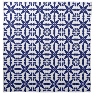 Ikat Star Pattern, Navy Blue and White Cloth Napkin