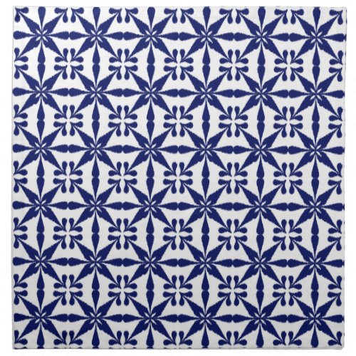 Ikat Star Pattern Navy Blue and White Cloth Napkin