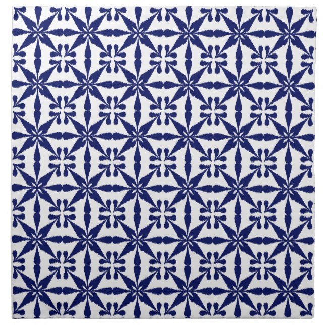 Ikat Star Pattern, Navy Blue and White Cloth Napkin (Front)