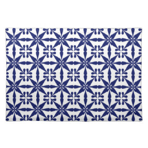 Ikat Star Pattern, Navy Blue and White Cloth Placemat