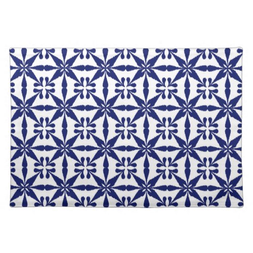 Ikat Star Pattern Navy Blue and White Cloth Placemat