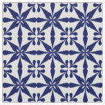 Ikat Star Pattern - Navy Blue and White Fabric