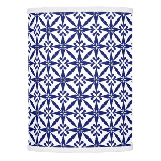 Ikat Star Pattern - Navy Blue and White Lamp Shade (Front)