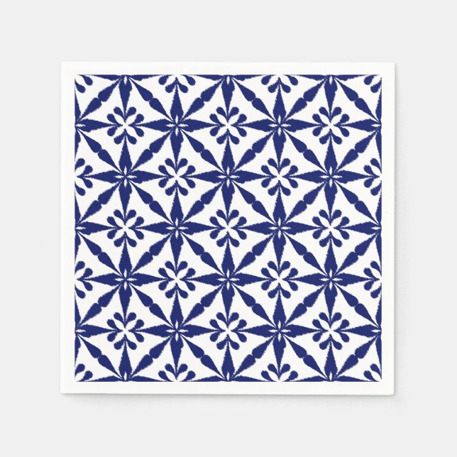 Ikat Star Pattern - Navy Blue and White Napkins (Front)