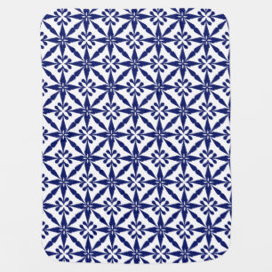 Ikat Star Pattern - Navy Blue and White Stroller Blanket