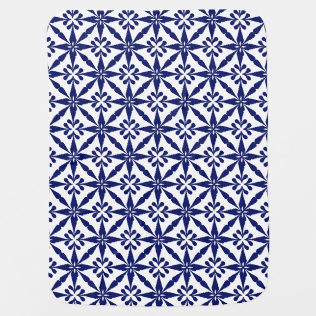 Ikat Star Pattern - Navy Blue and White Stroller Blanket (Front)