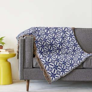 Ikat Star Pattern - Navy Blue and White Throw Blanket