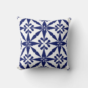 Ikat Star Pattern - Navy Blue and White Throw Pillow