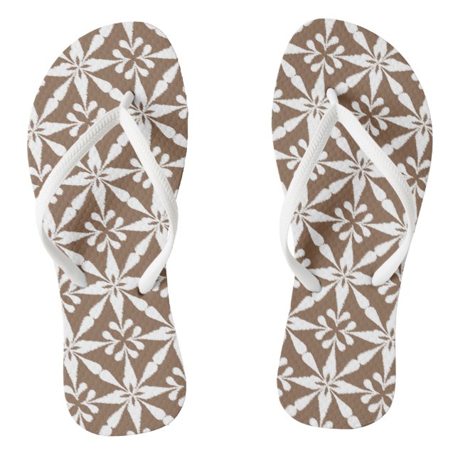 Ikat Star Pattern - Taupe Tan and White Flip Flops (Footbed)