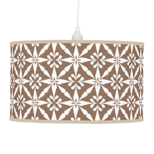 Ikat Star Pattern _ Taupe Tan and White Hanging Lamp