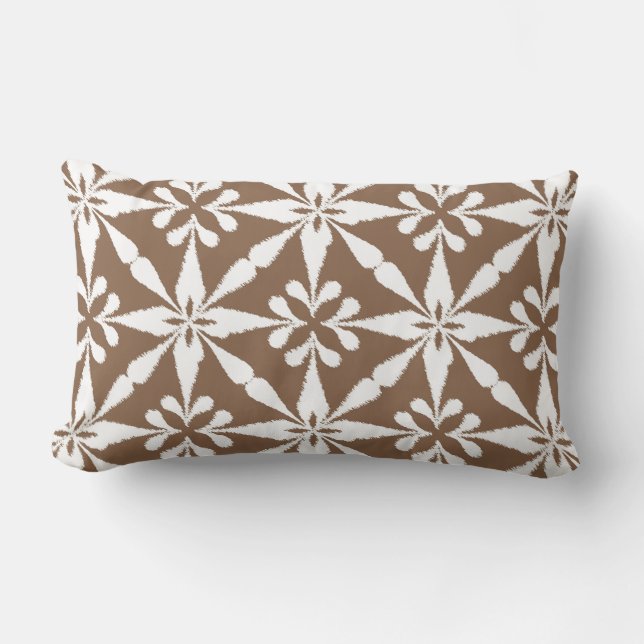 Ikat Star Pattern - Taupe Tan and White Lumbar Pillow (Front)