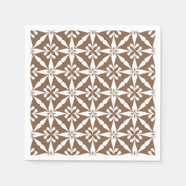 Ikat Star Pattern - Taupe Tan and White Paper Napkins (Front)