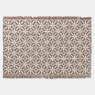 Ikat Star Pattern - Taupe Tan and White Throw Blanket