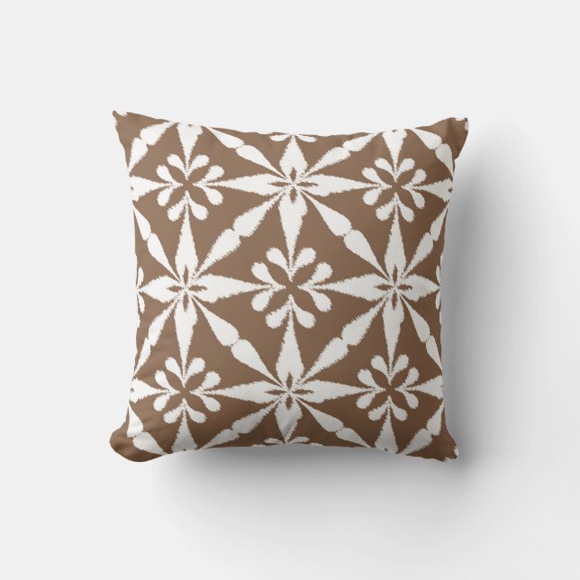 Ikat Star Pattern - Taupe Tan and White Throw Pillow (Front)