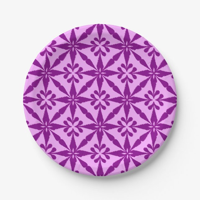 Ikat Star Pattern - Violet and Orchid Paper Plates (Front)