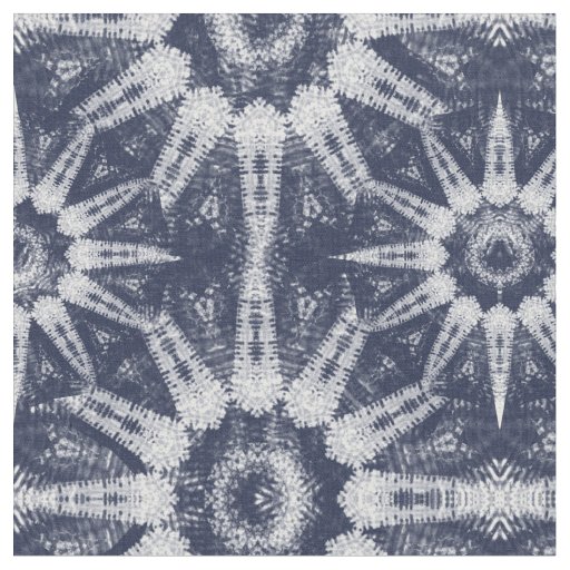 Ikat Style Navy White Big Starburst Pattern Fabric