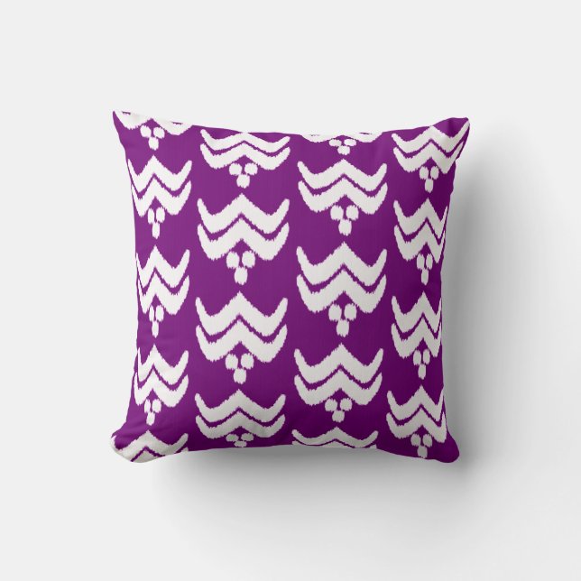 Ikat stylized floral - amethyst purple and white throw pillow (Front)