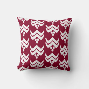Ikat stylized floral - burgundy and white throw pillow