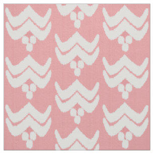 Ikat stylized floral - coral pink and white fabric