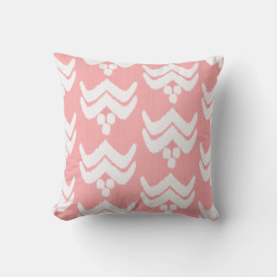 Ikat stylized floral - coral pink and white throw pillow