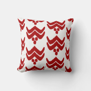 Ikat stylized floral - dark red and white throw pillow