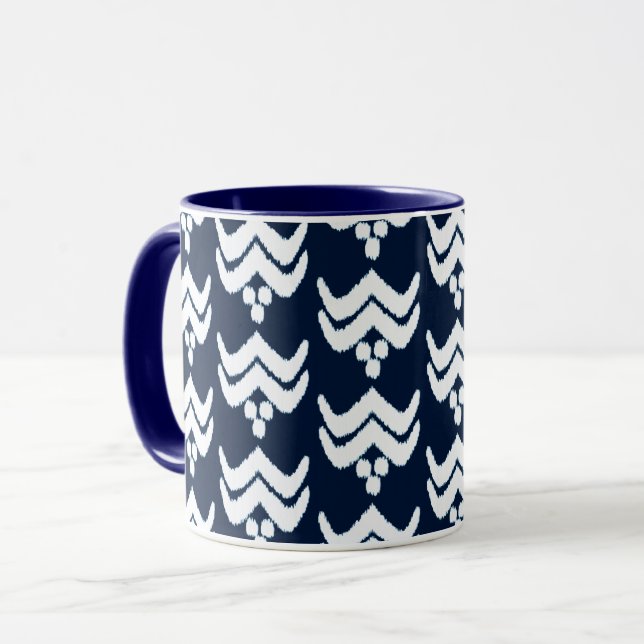 Ikat Stylized Floral - Indigo Blue and White Mug (Front Left)