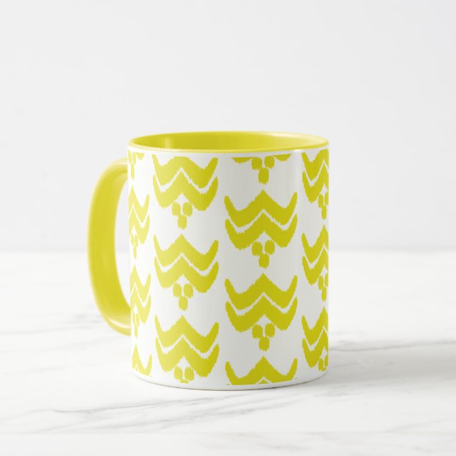 Ikat Stylized Floral - Mustard Yellow and White Mug (Front Left)
