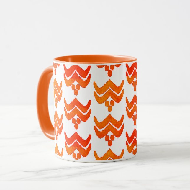 Ikat Stylized Floral - Orange and White Mug (Front Left)