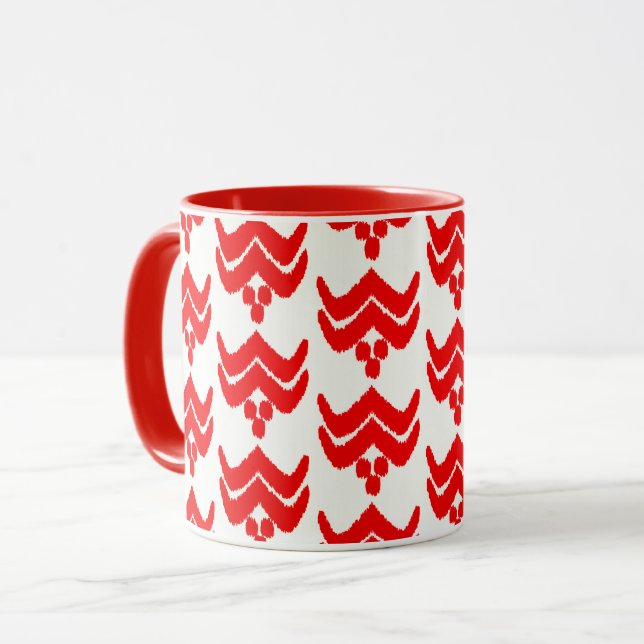 Ikat Stylized Floral - Red and White Mug (Front Left)