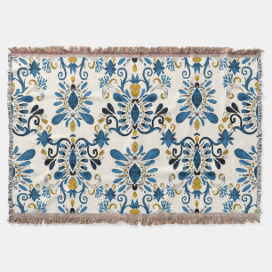 Ikat tie-dye, tribal watercolor throw blanket