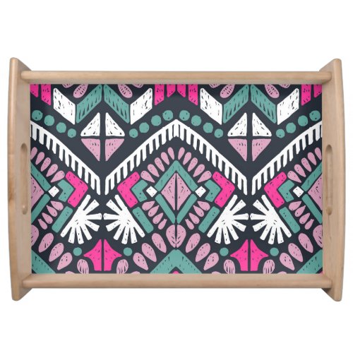 Ikat Tradition Geometric Ethnic Textile Serving Tray