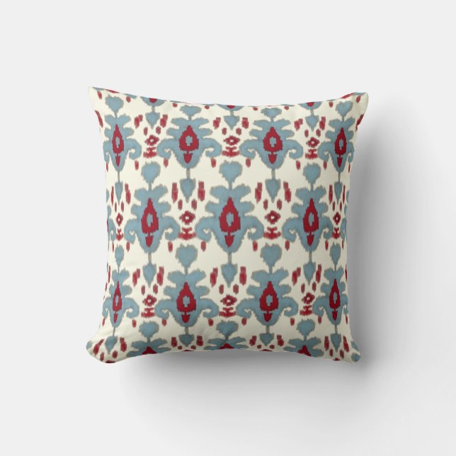IKAT Uzbekistan Vintage Tribal Small Pattern Throw Pillow (Front)