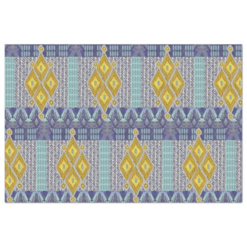 IKAT Vintage Rug Antique Tribal Blue and Yellow Tissue Paper