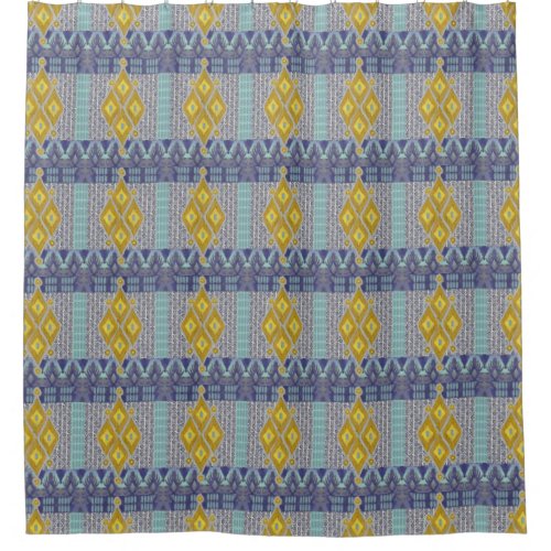 IKAT Vintage Tribal Modern Pattern Suzani Yellow Shower Curtain