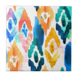 Ikat Watercolor Pattern Tile<br><div class="desc">A beautiful artistic watercolor ikat pattern is featured on this ceramic tile. The colors are rich in hue and the pattern is slightly abstract.</div>