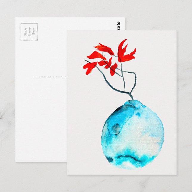Ikebana blue vase watercolor art postcard (Front/Back)