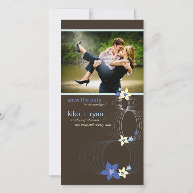 Ikebana Frangipani Blue Tropical Flower Wedding Save The Date (Front)