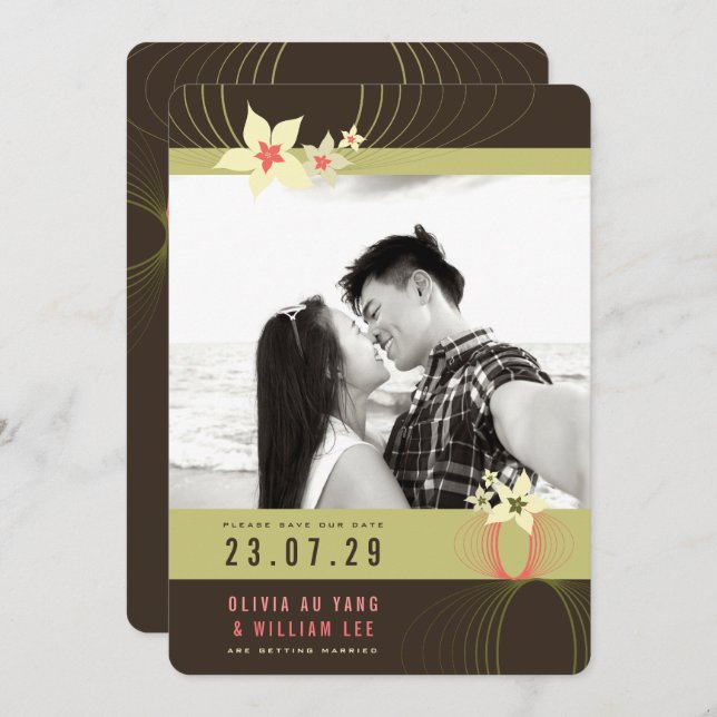 Ikebana Frangipani Pink Tropical Flowers Wedding Invitation (Front/Back)