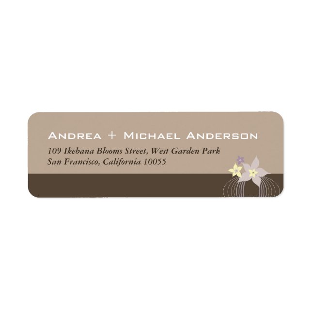 Ikebana Frangipani Purple Tropical Flowers Wedding Label (Front)