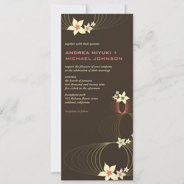 Ikebana Pink Frangipani Tropical Wedding Invite (Front)